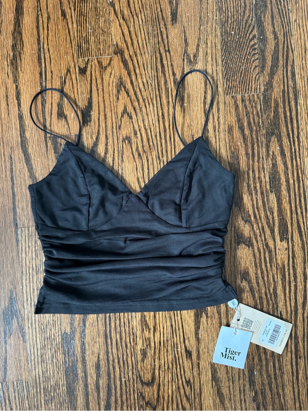Tiger Mist Black Ruched Crop Cami
